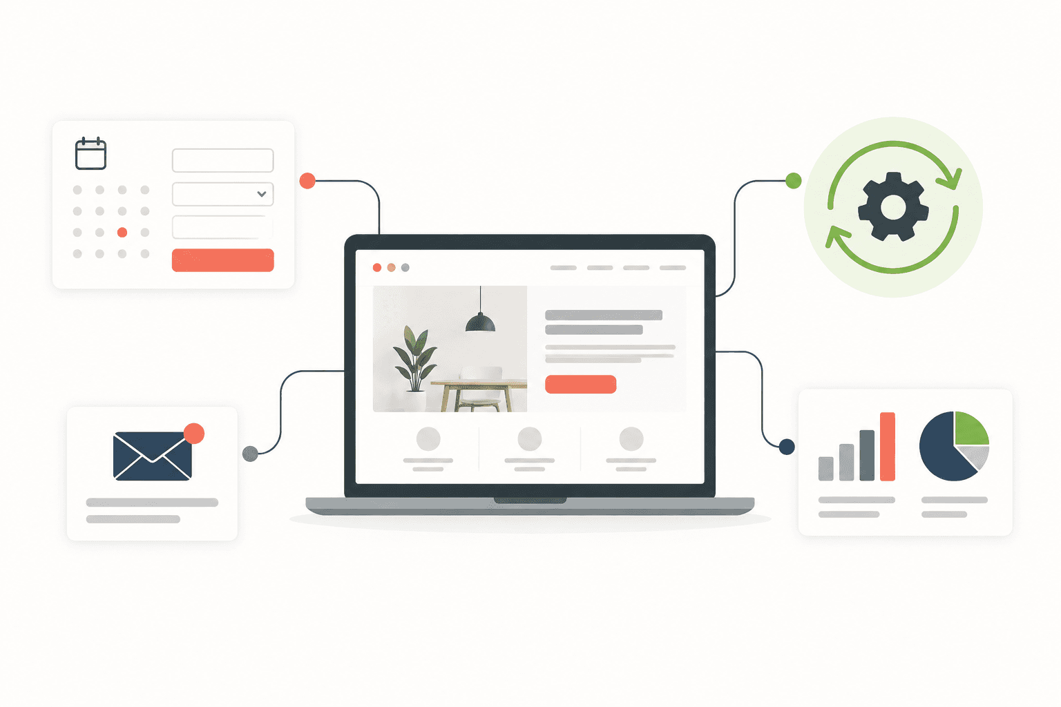 A connected digital process linking websites, bookings, email, automation and reporting
